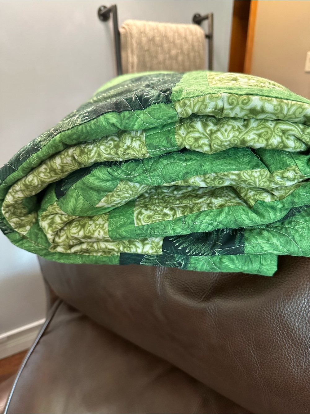 Handmade Green Patchwork Quilted Throw Blanket